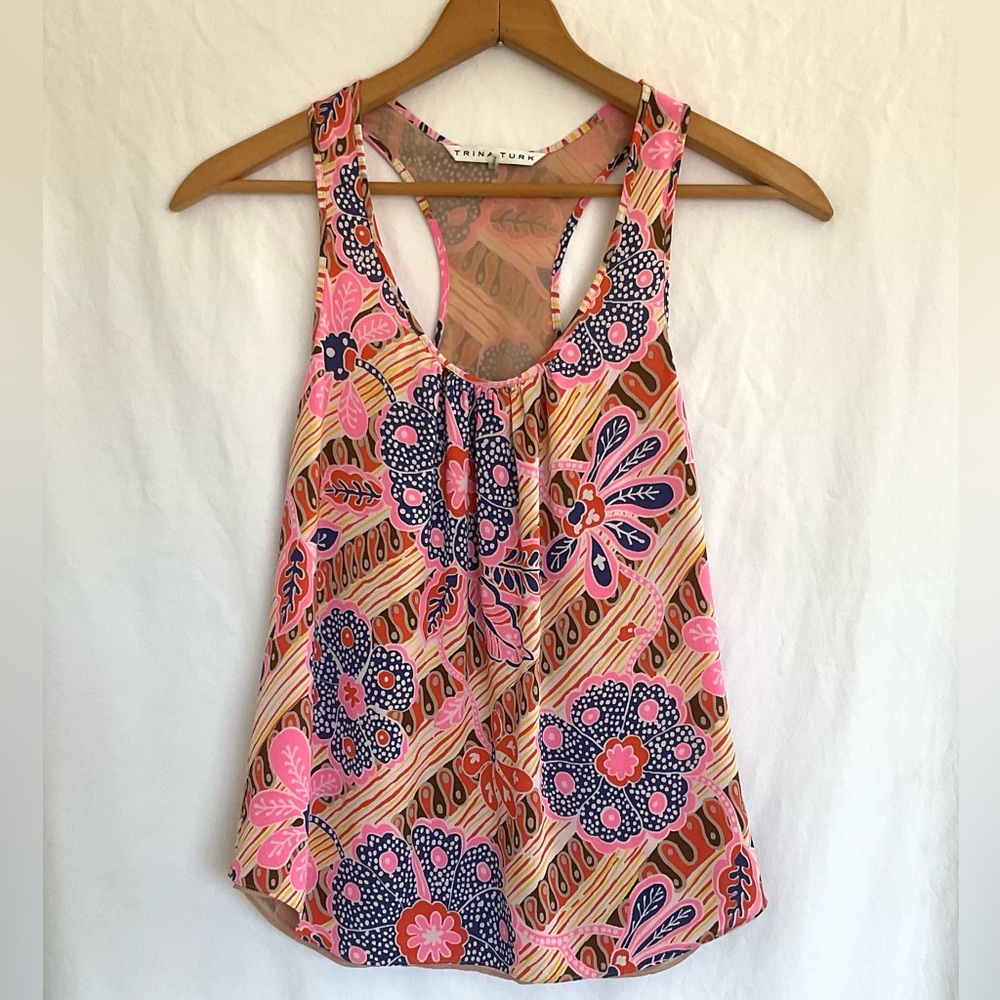 Trina Turk silk blend Multicolor Abstract racer back tank top